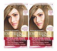 L'Oreal Paris Excellence Creme Permanente Haarfarbe 7.5A Mittel-Aschblond, 100 Prozent Grauabdeckung, Haarf rbemittel, 2er-Pack