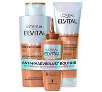 L'Oréal Paris Fiber Booster routine anti-perdita di capelli lunghi, shampoo, balsamo e siero per capelli più pieni, contro la caduta dei capelli, meno rottura dei capelli, Elvital, shampoo + siero +