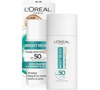 L'Oréal Paris - Fluido anti-UV SPF50+ - Bright Reveal - Tinta unificata e Pelle Brillante - Copertura Leggera - Formulazione anti-macchia e anti imperfezioni - Tonalità: trasparente - 50 ml