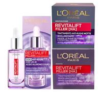 L'Oréal Paris Kit Revitalift Filler Siero Antirughe Volumizzante Idratante da 30ml + Trattamento Anti Età Rimpolpante da 50ml + Trattamento Notte Viso Rivolumizzante con Acido Ialuronico da 50ml