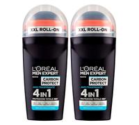 L'Oréal Paris Men Expert Carbon Protect Deodorante Roll-On Anti-Traspirante 4in1 Protezione 48h Contro Cattivi Odori Umidità con Testina XXL Profumo Fresco Intenso - 2 Flaconi da 50ml