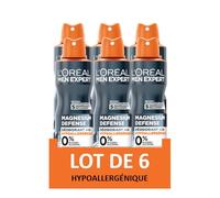 L'Oréal Men Expert Magnesium Defense Deodorante spray 48h ipoallergenico 0% set di 6 x 150ml