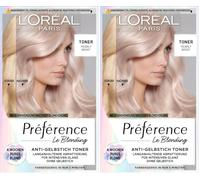 L'Oréal Paris Ondulatore per capelli anti-giallo per biondo freddo e lucentezza intensa, senza ammoniaca, Préférence Le Blonding, Pearly Boost (Confezione da 2)
