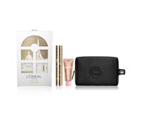 Set regalo L'Oréal Paris, Mascara nero Panorama, Mini Lumi Glotion 903 Medium Glow, Pochette Nera in velluto.