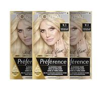 L'Oréal Paris Preference 9.1 - Set di 3 colorazioni permanenti per capelli con colorazione e balsamo per capelli biondo cenere molto chiaro