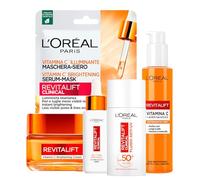 L'Oréal Paris Revitalift Clinical Crema Illuminante Pelli Sensibili da 50ml + Siero 12% Vitamina C da 30ml + Fluido Anti-UV SPF50+ da 50ml + Maschera in Tessuto Idratante + Detergente Viso da 150ml