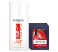 L'Oréal Paris Revitalift Clinical Fluido Viso Anti-UV SPF 50+ Quotidiano Anti-Età Protezione Molto Alta 50ml + Revitalift Laser Siero Tri-Peptidi Anti-Età Bundle Routine - Set da 5