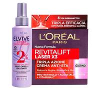 L'Oréal Paris Revitalift Crema Giorno Laser X3 Viso Anti-Età Rassodante con Pro-Retinolo e Vitamina C 50ml + Elvive Hydra Hyaluronic Siero Capelli Idratante Senza Risciacquo con Acido Ialuronico 150ml