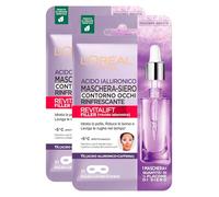 L'Oréal Paris Revitalift Filler Maschera Siero Contorno Occhi Rinfrescante in Tessuto a Effetto Ghiaccio con Acido Ialuronico e Caffeina Anti Età Idratante Riduce Borse e Occhiaie - 2 Maschere Monouso