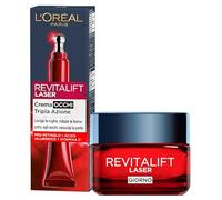 L'Oréal Paris Revitalift Crema Giorno Laser X3 Anti-Età Tripla Azione Rassodante e Illuminante con Pro-Retinolo e Vitamina C + Contorno Occhi Concentrato Drenante - 2 Trattamenti con Acido Ialuronico