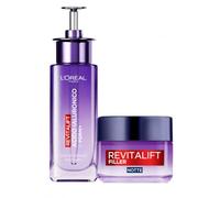 L'Oréal Paris Revitalift Siero Viso Illuminante + Crema Notte Anti-Rughe | 2 Trattamenti con Acido Ialuronico, Azione Rimpolpante e Rivolumizzante