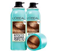 L'Oréal Paris Ritocco Perfetto Spray Istantaneo per Capelli Bianchi Coperture Temporanea Radici Asciugatura Rapida Colore Castano Dorato - 2 Flaconi da 75ml