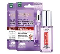 L'Oréal Paris Rituel Cura Occhi Anti-Rughe - Acido Ialuronico e Caffeina - 1 x Siero Applicatore Roller Triple-Bille (20 ml) e 2 maschere in tessuto - Revitalift Filler