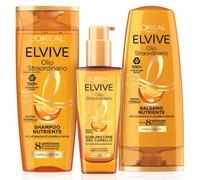 L'Oréal Paris Routine Capelli Olio Straordinario, Box con Shampoo Nutriente, Balsamo Nutriente e Olio Sublimatore per Capelli Secchi, Confezione da 3