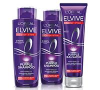 L'Oréal Paris Routine Completa Anti-giallo Elvive Purple, Kit con 2 Shampoo e 1 Balsamo, Azione Anti-giallo Per Capelli Biondi, Grigi, Decolorati o Con Schiariture, Con Pigmenti Viola e Filtro UV