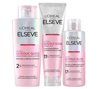 L'Oréal Paris - Routine completa per capelli opachi - Shampoo + districante + cura della laminazione - Acido glicolico - Senza solfati - Elseve Glycolic Gloss - 3 prodotti
