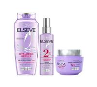 L'Oréal Paris - Routine Cura Idratazione Intensa - Capelli Disidratati - Idratazione 72H - Acido Ialuronico - 3 Prodotti - Shampoo, Siero & Maschera - Elseve Hyaluron Repulp