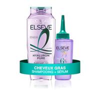L'Oréal Paris - Routine di Cura dei Capelli Grassi - Purifica le Radici - Idrata le Lunghezze - Acidi salicilico & Ialuronico - Shampoo & Siero Purificante - Elseve Hyaluron Pure