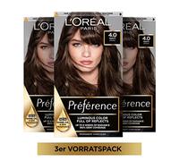 L'Oréal Paris - Set di 3 colori permanenti per capelli con colorazione e balsamo colorante per capelli, Préférence, 4 marrone naturale