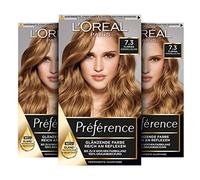 L'Oréal Paris - Set di 3 colori permanenti per capelli con colorazione e balsamo colorante, Préférence, 7,3 biondo caramello