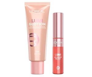 L'Oréal Paris Set Lumi Le Liquid Blush 630 Glowy True Rose Ultra-Leggero Modulabile Lunga Tenuta + Lumi Glotion Illuminante Liquido 902 Light Glow Viso e Corpo Idrata Illumina la Pelle 40ml - Set da 2