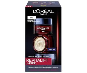 L'Oréal Paris Set per la cura del viso, anti-invecchiamento e la cura notturna con effetto 3 volte, con pro-retinolo, ialurone e vitamina C, Revitalift Laser X3, 2 x 50 ml