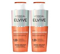 L'Oréal Paris Shampoo Anticaduta Elvive Growth Booster 2x 200ml | Capelli Fragili Formula con Aminexil-R Niacinamide ed Estratto di Radice di Zenzero Senza Solfati