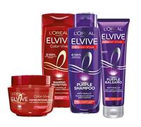 L'Oréal Paris Shampoo + Balsamo + Maschera Biondo Anti-Giallo Kit Elvive Color Vive Purple, Confezione da 4