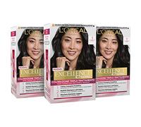 L'Oréal Paris Tinta Capelli Excellence, Copre Il 100% dei Capelli Bianchi, a Lunga Durata, 1 Nero, Confezione da 3