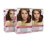 L'Oréal Paris Tinta Capelli Excellence, Copre il 100% dei Capelli Bianchi, a Lunga Durata, 4.54 Castano Mogano Ramato, Confezione da 3