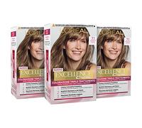 L'Oréal Paris Tinta Capelli Excellence, Copre Il 100% dei Capelli Bianchi, a Lunga Durata, 7.1 Biondo Cenere, Confezione da 3