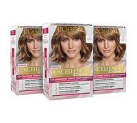 L'Oréal Paris Tinta Capelli Excellence, Copre Il 100% dei Capelli Bianchi, a Lunga Durata, 7 Biondo, Confezione da 3