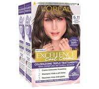 L'Oréal Paris Tinta Permanente Excellence Cool Creme 6.11 Biondo Scuro Ultra Freddo Colorazione Triplo Trattamento Copre 100% dei Capelli Bianchi Lunga Durata e Anti-Giallo - 2 Tinte