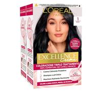 L'Oréal Paris Tinta Permanente Excellence Creme 1 Nero Colorazione Triplo Trattamento Lunga Durata con Acido Ialuronico Copertura 100% Capelli Bianchi - 2 Tinte