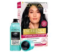 L'Oréal Paris Tinta Permanente Excellence Creme 1 Nero Colorazione Triplo Trattamento + Ritocco Perfetto Spray per Capelli Neri Correttore Istantaneo Radici Contro Ricrescita 75ml - Set da 2