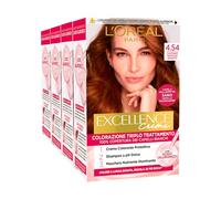 L'Oréal Paris Tinta Permanente Excellence Creme 4.54 Castano Mogano Ramato Colorazione Triplo Trattamento Lunga Durata con Acido Ialuronico Copre 100% dei Capelli Bianchi - 4 Tinte