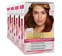 L'Oréal Paris Tinta Permanente Excellence Creme 4.54 Castano Mogano Ramato Colorazione Triplo Trattamento Lunga Durata con Acido Ialuronico Copre 100% dei Capelli Bianchi - 4 Tinte