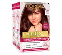L'Oréal Paris Tinta Permanente Excellence Creme 5.15 Marron Glace Colorazione Triplo Trattamento Copre 100% dei Capelli Bianchi Lunga Durata con Acido Ialuronico - 2 Tinte