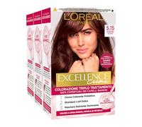 L'Oréal Paris Tinta Permanente Excellence Creme 5.15 Marron Glace Colorazione Triplo Trattamento Copre 100% dei Capelli Bianchi Lunga Durata con Acido Ialuronico - 3 Tinte