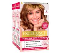L'Oréal Paris Tinta Permanente Excellence Creme 7 Biondo Colorazione Triplo Trattamento Lunga Durata Copre 100% dei Capelli Bianchi con Acido Ialuronico - 2 Tinte