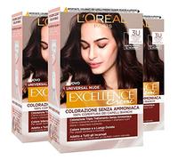 3x L'Oréal Paris Excellence Creme Universal Nude Colorazione Permanente Castano Scuro 3U Triplo Trattamento - 3 Tinte