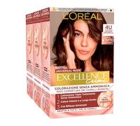 L'Oréal Paris Tinta Permanente Excellence Creme Universal Nude 4U Castano Universale Colorazione Triplo Trattamento Copre 100% dei Capelli Bianchi Senza Ammoniaca - 3 Tinte