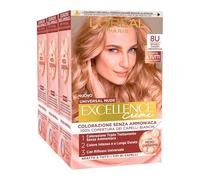3x L'Oréal Paris Excellence Creme Universal Nude Colorazione Permanente Biondo Chiaro 8U Triplo Trattamento - 3 Tinte