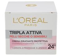 L'Oréal Paris Tripla Attiva Crema Viso Idratante Protettiva Giorno per Pelli Secche o Sensibili, 50 ml