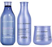 L'Oreal Professionnel Serie Expert Blondifier Shampoo Cool 300 ml, balsamo 200 ml e maschera 250 ml