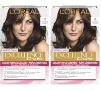 L'Oreal Tintura per Capelli, Excellence Creme, 200 gr, 4 Castaño (Confezione da 2)