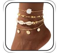 Lorealri Cavigliera con ciondolo a forma di stella marina con perle e cuore a strati, stile spiaggia grossa, catena color oro, One Size, Resina, Non pietra preziosa