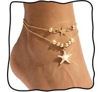 Lorealri Cavigliera con ciondolo a forma di stella marina con perle e cuore a strati, stile spiaggia grossa, catena color oro, One Size, Resina, Non pietra preziosa