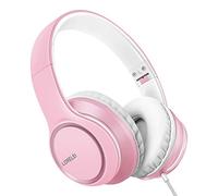 LORELEI X8 - Cuffie sovrauricolari con cavo, con microfono, linea in nylon anti-groviglio da 1,45 m e spina da 3,5 mm, leggere, pieghevoli e portatili, per smartphone, tablet, computer, MP3/4 (rosa