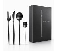 LORELEY® MITTELRHEIN Germany Set di posate di alta qualità, nero opaco, 24 pezzi, per 6 persone, in acciaio inox, lavabile in lavastoviglie, design moderno, per casa, matrimonio, ristorante e hotel
